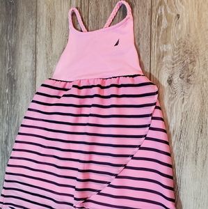 Nautica Little girls hi-lo dress in pink/navy stripes sz 2T